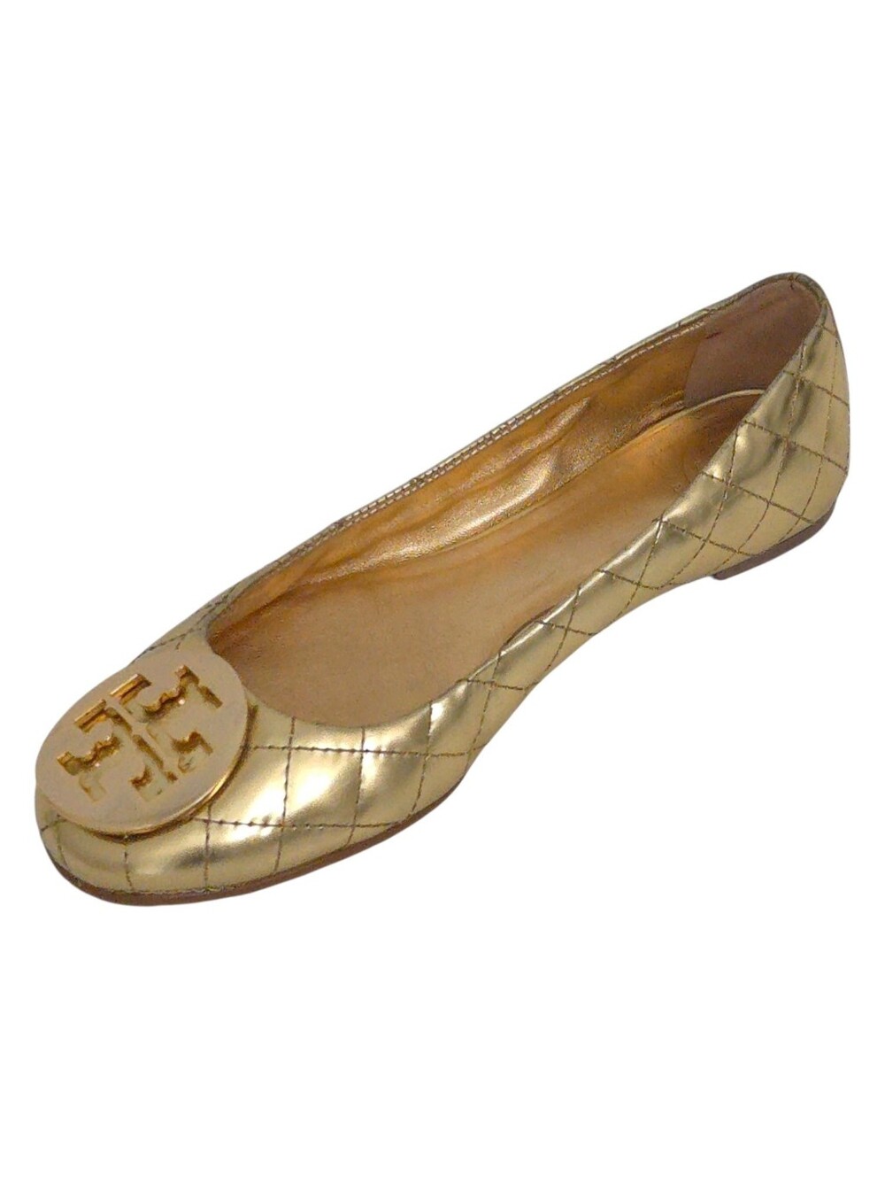 Tory Burch Metallic Gold Quilted Leather Quinn Ballet Flats- Size 6.5